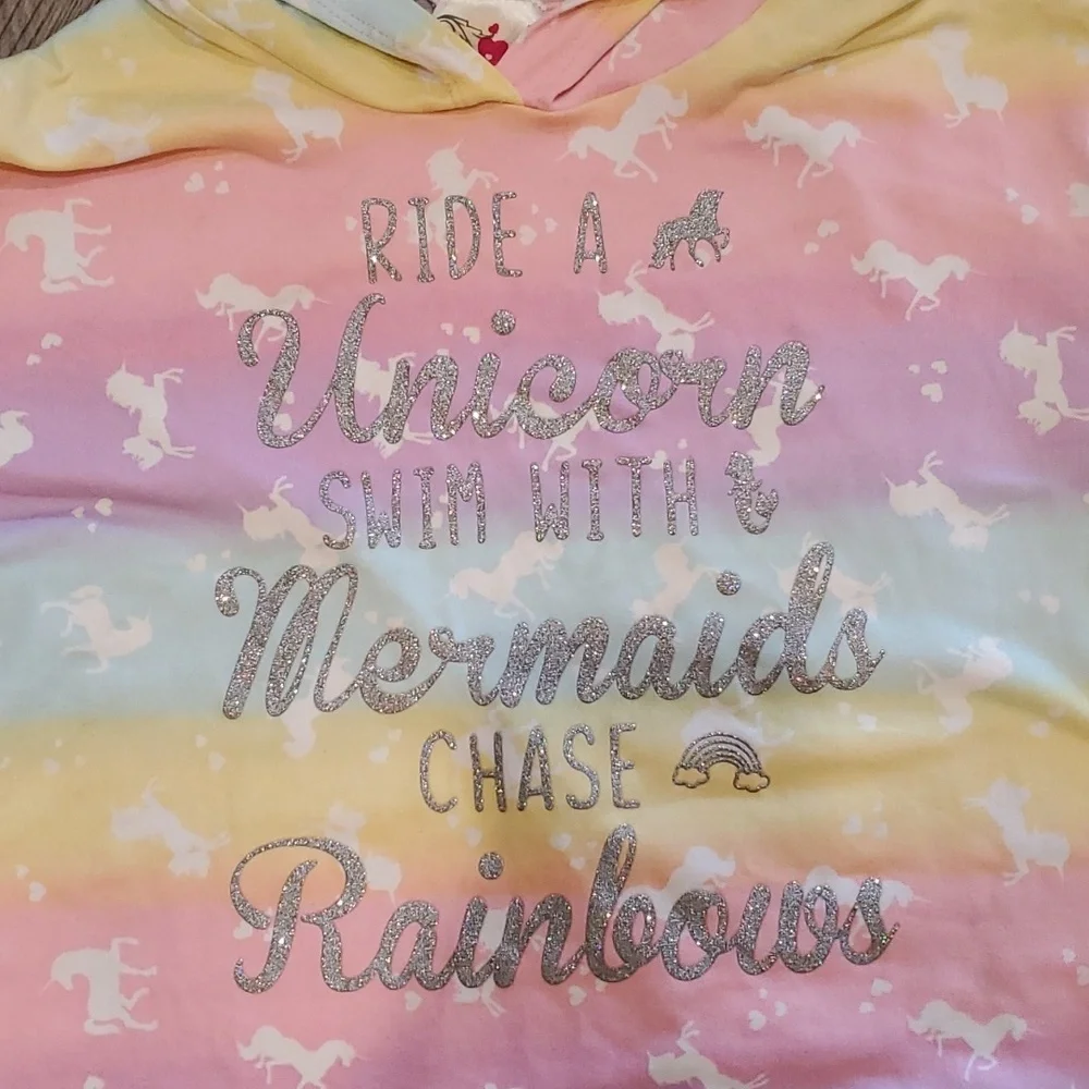 Jenna & Jessie Ride a Unicorn Swim with Mermaids Chase Rainbows Pajamas Size 10